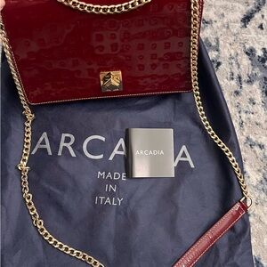 NWOT Arcadia Red and Gold Crossbody Bag with Chain Strap